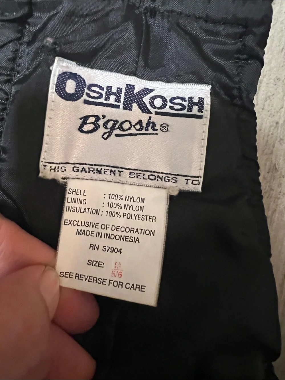 Vintage OshKosh B'gosh Black Insulated Winter Snow Bib Pants Size 5/6